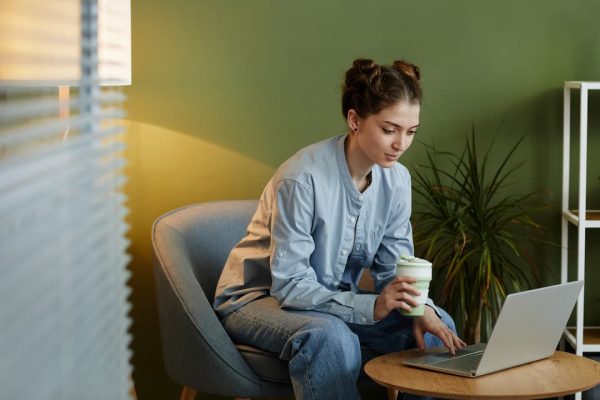Woman on laptop business broadband